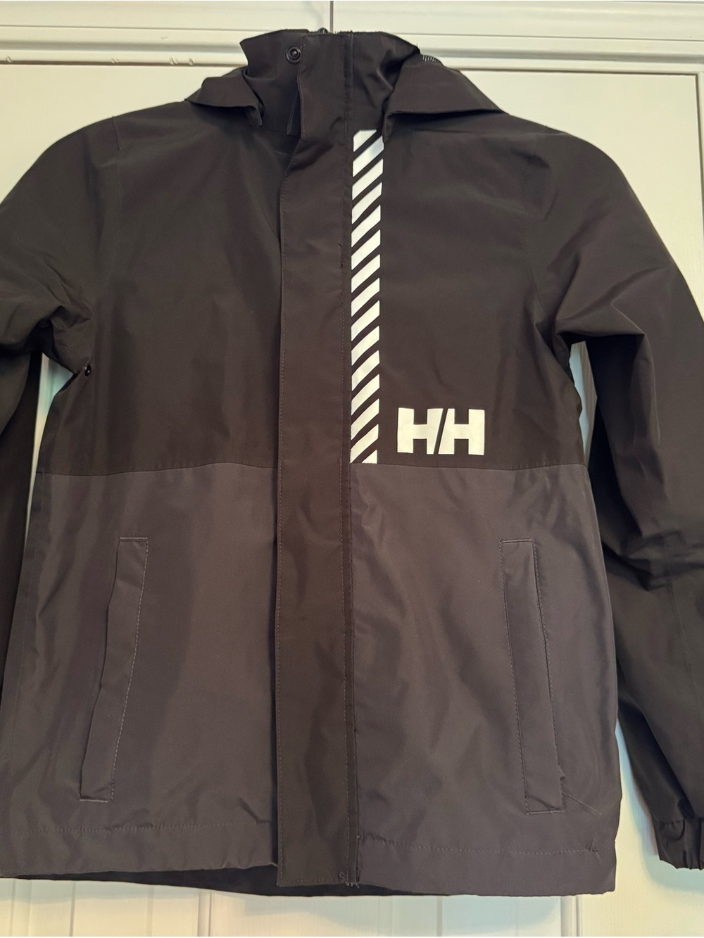 Helly Hansen Active Stripe Black and Charcoal Hooded Rain Jacket